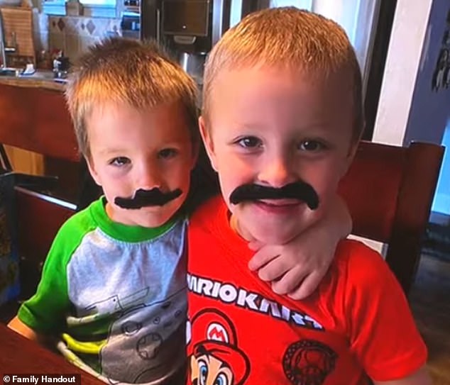 Five- and six-year-old brothers Blake (left) and Brody Robinson (right) from Colorado fought for their lives after not wearing their seat belts in a near-fatal car crash