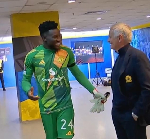 The former Chelsea manager congratulated Onana in the tunnel during half-time