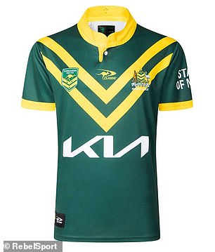 The latest Kangaroos shirt features car manufacturer Kia as the team sponsor on the front of the shirt