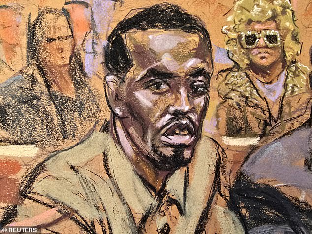 Court artist drawing of Sean Combs in Manhattan federal court. His criminal trial is scheduled for May 2025