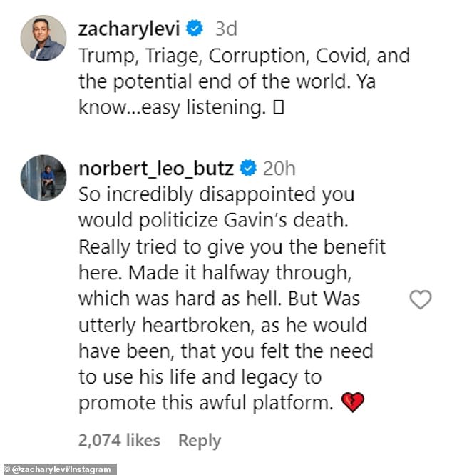 Butz left a comment describing the Shazam! star for mentioning Creel in his statement