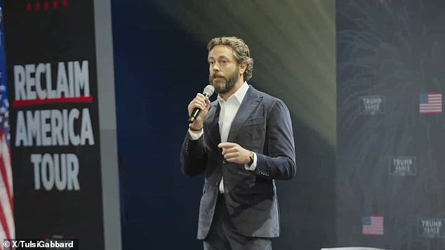 Levi was pictured last month at a rally in Michigan, speaking in support of Trump's campaign