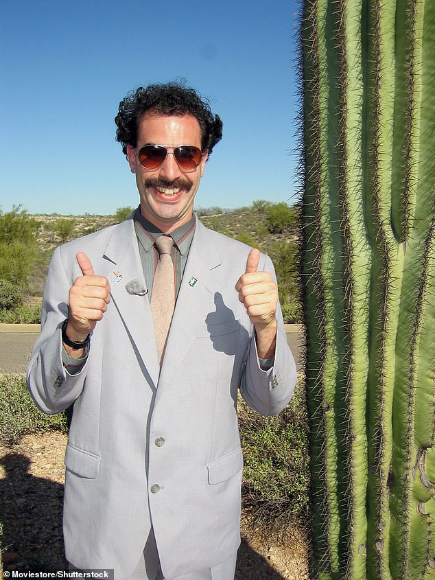 Borat Sagdiyev is a fictional Kazakhstani journalist created by Cohen, who played him in the 2006 mockumentary Borat and the 2020 comedy satire Borat Subsequent Moviefilm; seen quietly