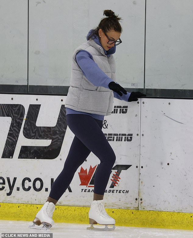 The former I'm A Celebrity star entered the rink with ease, spinning around as she kept her balance