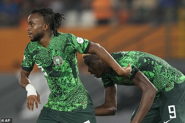 But Atalanta striker Ademola Lookman, pictured (left) in action for Nigeria, was nominated