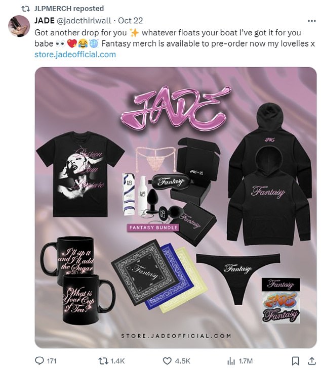 The star, who released her fourth single Fantasy last week, shared some of the goodies her new merchandise collection included, including a butt plug.