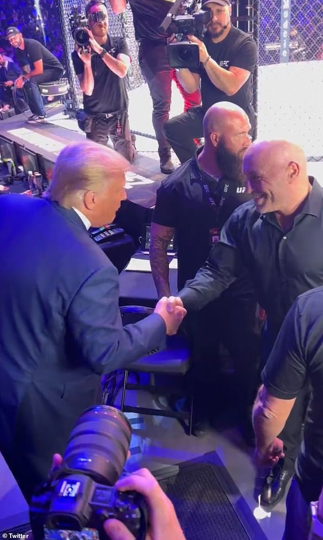 The two men shook hands when Trump went to watch a fight at Madison Square Garden in New York last November. Rogan later talked about the huge roar from the crowd in response to Trump's surprise appearance