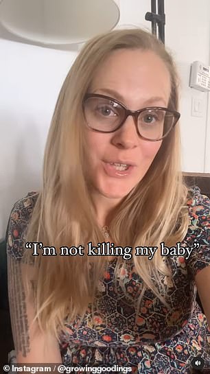 Ms Gooding is now announcing the progress of her pregnancy online, claiming it is possible to carry her fetus to term