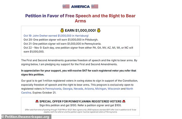 The America PAC petition was intended to target swing states before the election