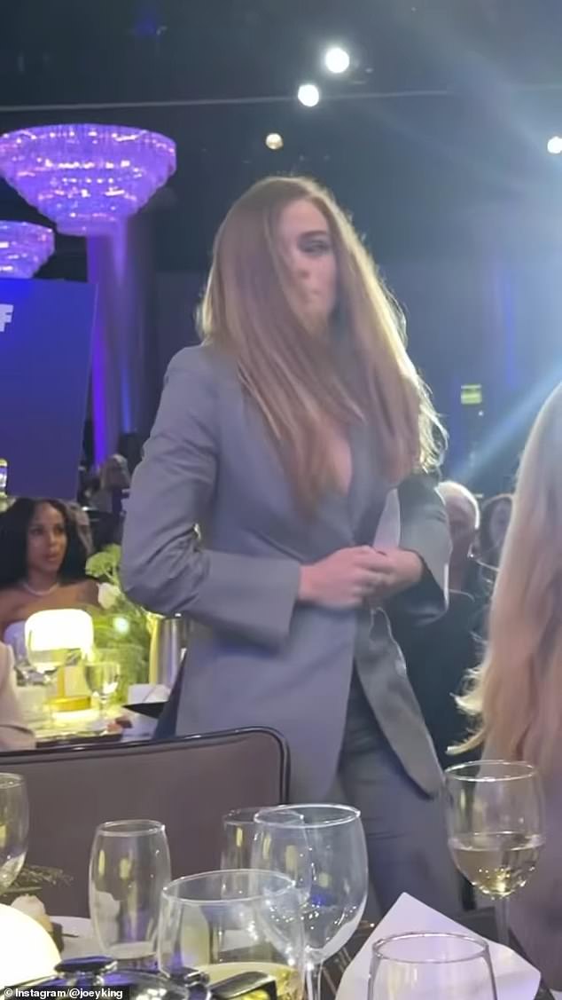 The Golden Globe nominee wore a shocked expression and held her jacket together until an usher helped her secure the garment with a safety pin to prevent her from exposing herself.