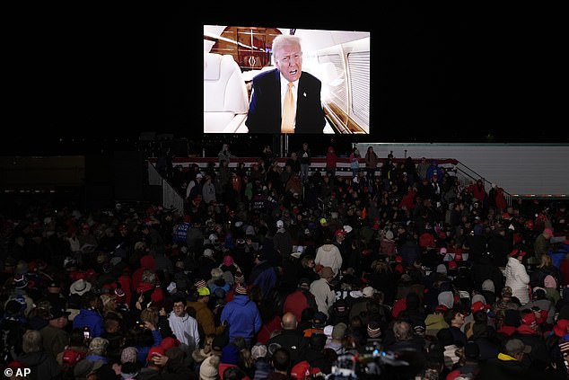 The campaign played a video message from Trump announcing a three-hour delay