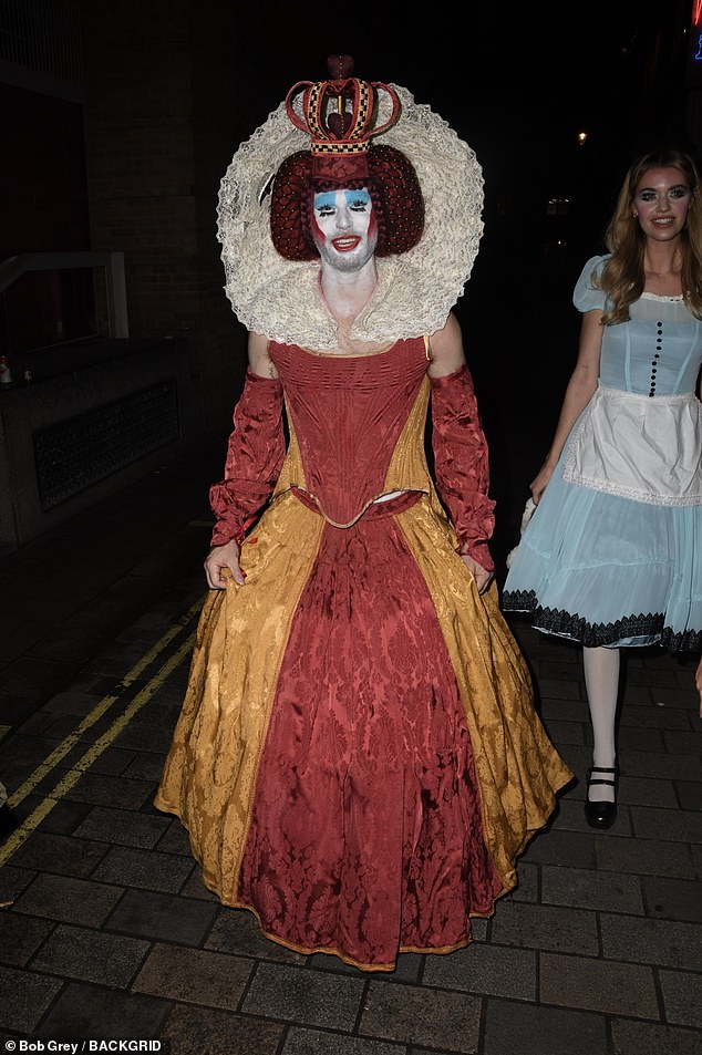 Comedian and television host Joel Dommet made sure he was the center of attention as he arrived to the party dressed as Queen Elizabeth I with a face painting twist