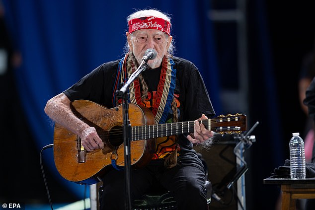 91-year-old music legend Willie Nelson performs at the Kamala Harris rally in Houston. Before starting, Nelson asked, 