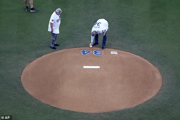 A ball was placed near the number 34 painted on the mound, in lieu of a first pitch