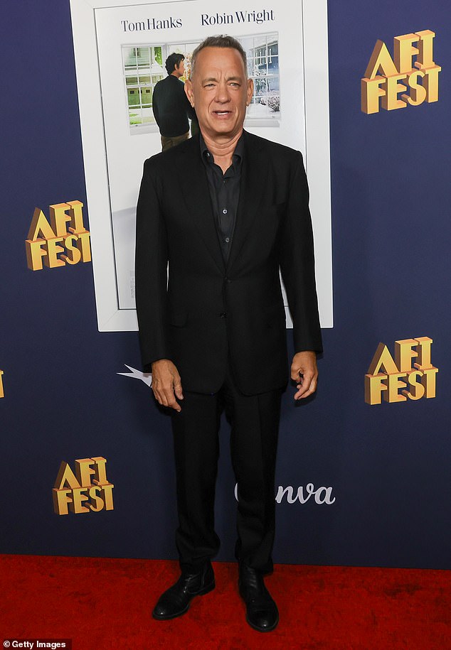 Hanks, 68, stepped out for the event in a classic black suit