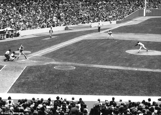 May pitches against Jerry Terrell of the Minnesota Twins at Yankee Stadium in April 1976