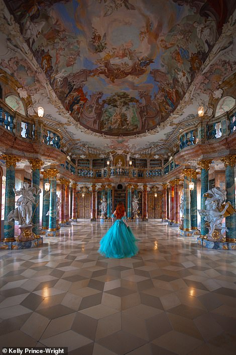 WIBLINGEN ABBEY, GERMANY (ABOVE): “A big part of my mission to visit fairytale destinations around the world includes beautiful libraries,” says Kelly. 'Books are such a source of inspiration to me, which is why magical libraries are essential on my travels. I could spend hours in this library'