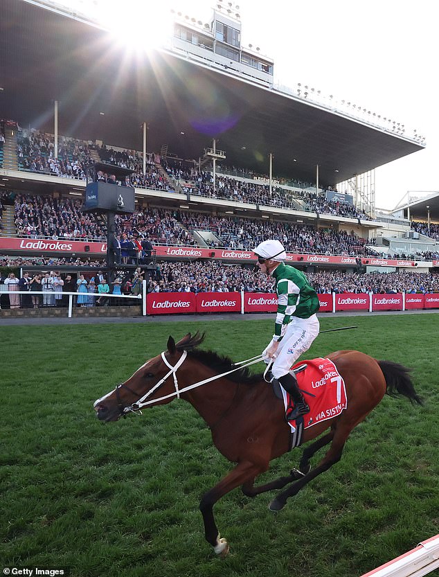 The champion jockey greets the general crowd at Mooney Valley for the 2024 Cox Plate