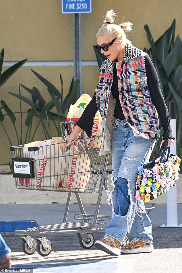 The superstar singer was seen entering the World Market in Sherman Oaks before returning with a shopping cart during the day's excursion