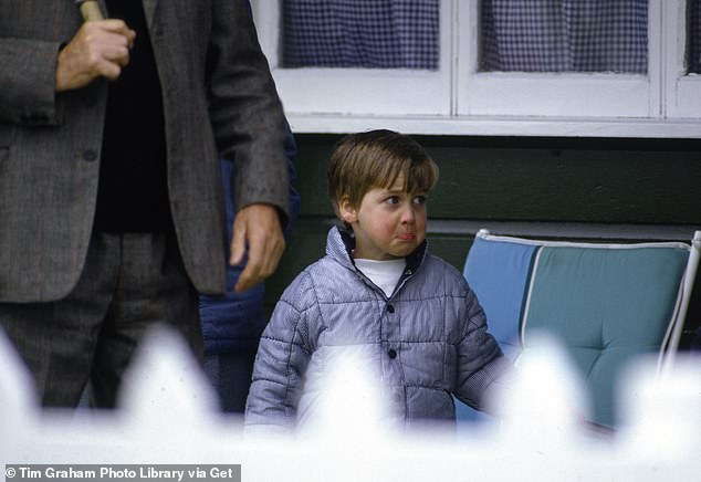 Prince William, then four years old, has a solemn expression after being told off at the Guards Polo Club in 1987