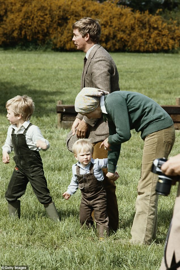 Zara, then about two years old, with Princess Anne and brother Peter on the left