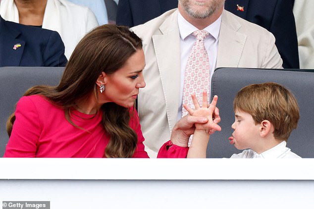 Prince Louis sticks his tongue out at his mother, Princess Kate, during the Queen's Platinum Jubilee celebrations in 2022