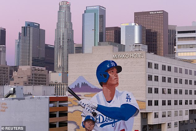 A giant mural of Ohtani has been painted on a hotel in LA's Little Tokyo neighborhood