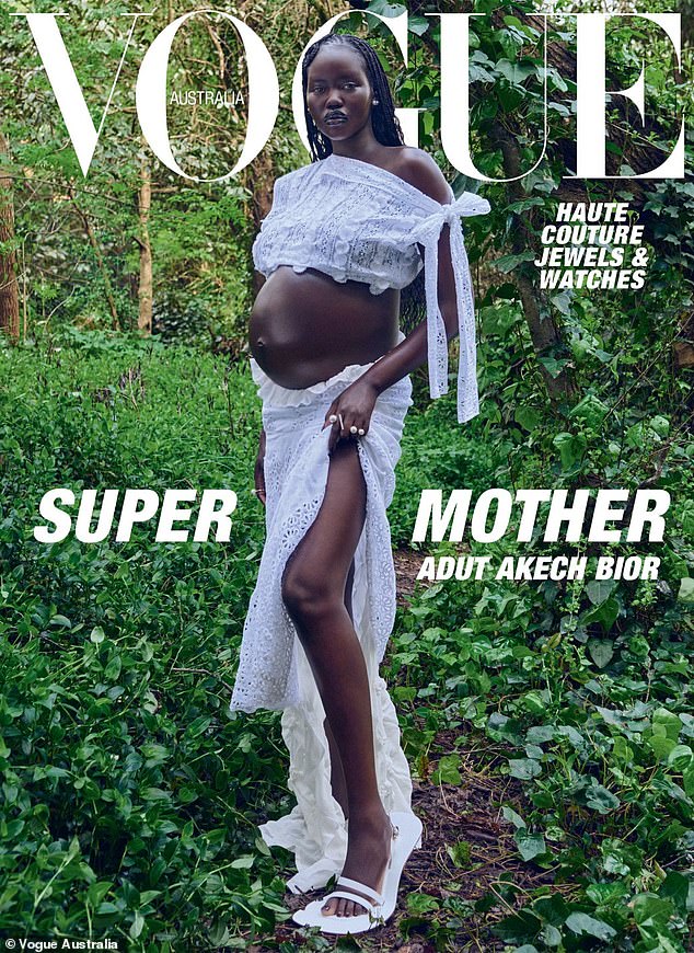 Adut, who is due this month, showed off her baby bump for the cover story