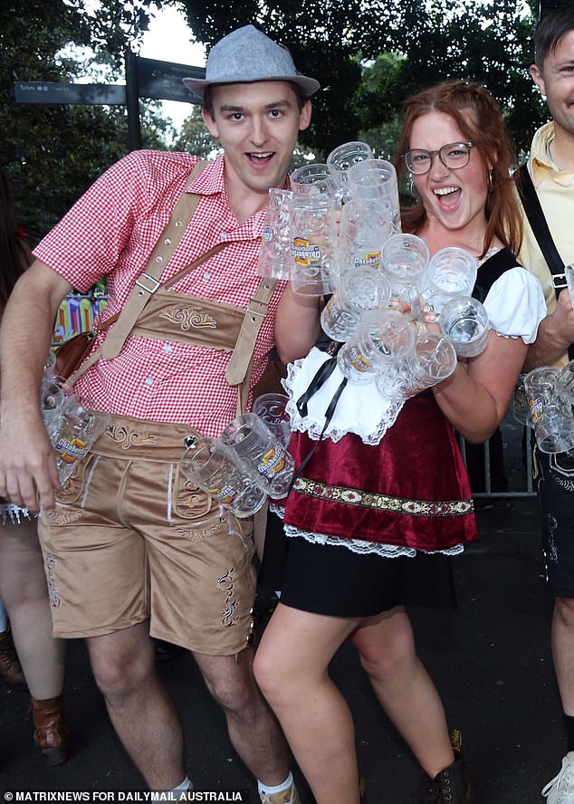 The park in the city's CBD was transformed into a Bavarian bacchanal on Saturday afternoon for the annual Oktoberfest celebration, with organizers expected to pour more than 100,000 pints