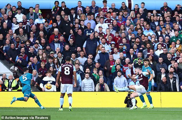 John McGinn (front right) put a shot into the net in the first half, but his goal was disallowed