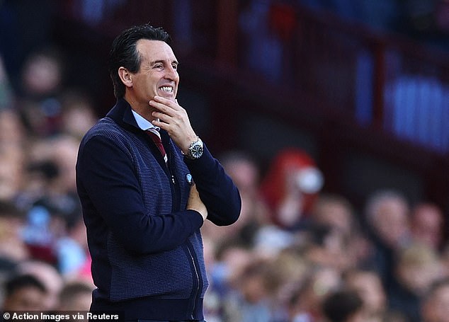 Aston Villa manager Unai Emery pictured with his hand on his chin during Saturday's match