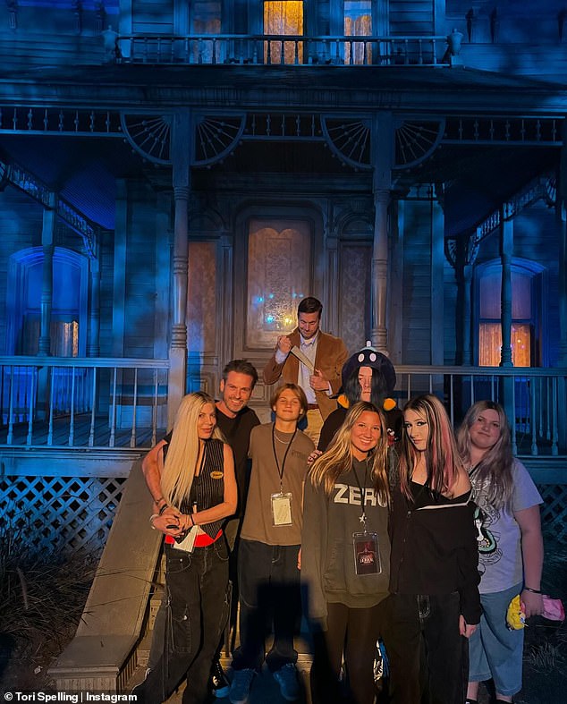 Tori, Liam, 17, Stella, 16, Hattie, 13, Finn 12, and Beau, five, enjoyed hanging out with the ghosts and ghouls and posing in front of haunted houses