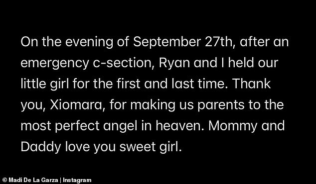 “Thank you, Xiomara, for making us parents the most perfect angel in heaven. Mommy and daddy love you, sweet girl,” Madi concluded