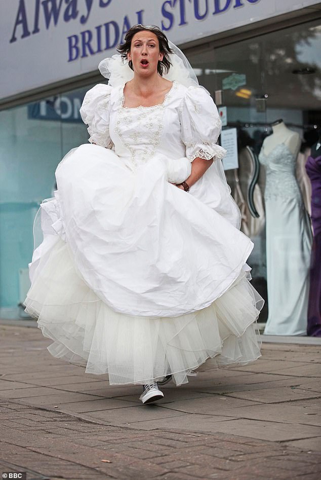 Miranda pictured in a wedding dress from an episode of her hit comedy show