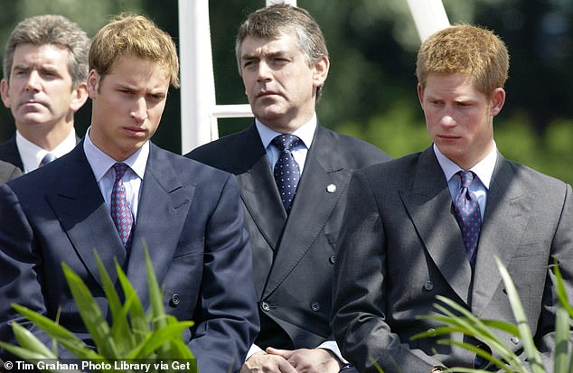 Prince William and Harry at the opening of a fountain built in memory of Diana in London's Hyde Park