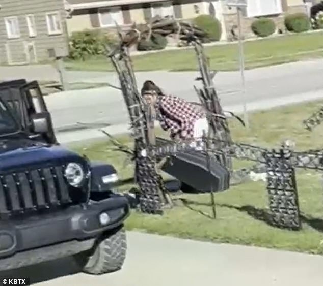 Footage taken by neighbors allegedly shows Horvath raining destruction on the Zellers' festive display