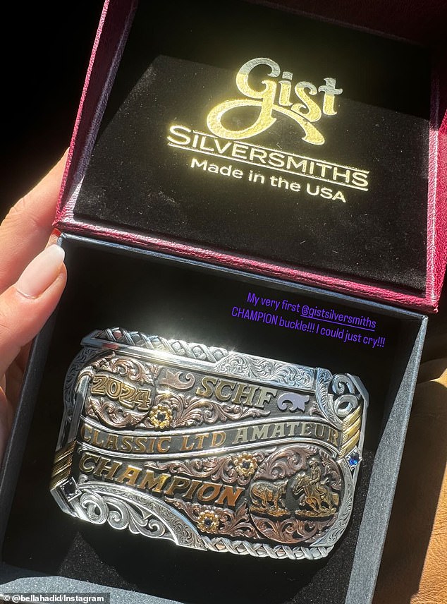 She took to her Instagram Story to show off the impressive belt buckle she got on Saturday