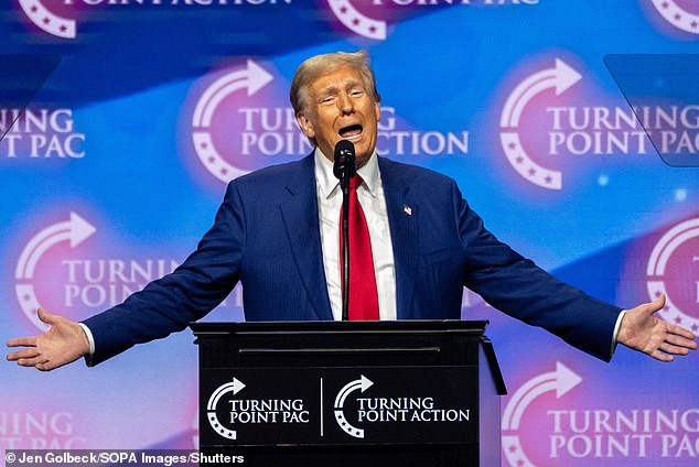 Donald Trump speaks during a Turning Point Action rally in Duluth, Georgia on October 23