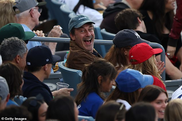 The Mad Men star soaked up the atmosphere during Game 2 of the World Series on Saturday