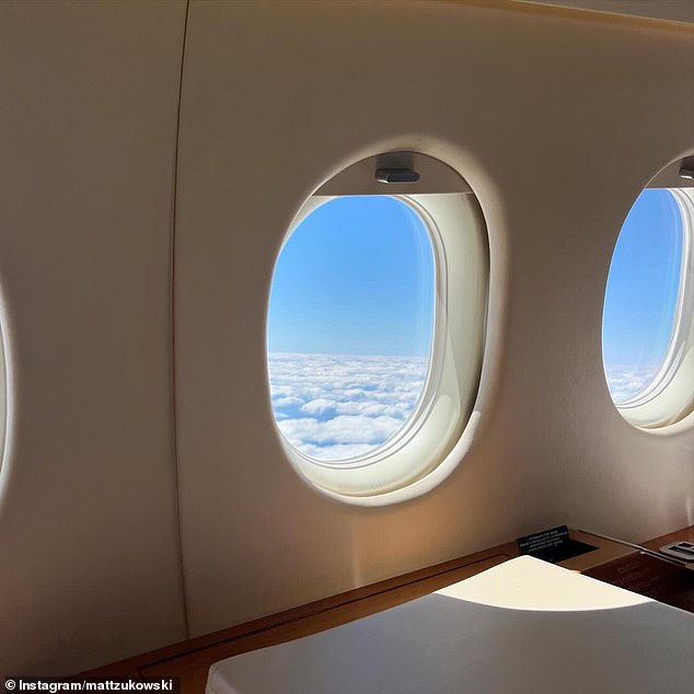 The Love Island star, 29, shared a series of photos and videos from his luxurious flight aboard the chartered plane on Instagram