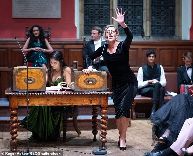 Katie Hopkins gestures as she takes part in a debate at the Oxford Union last November