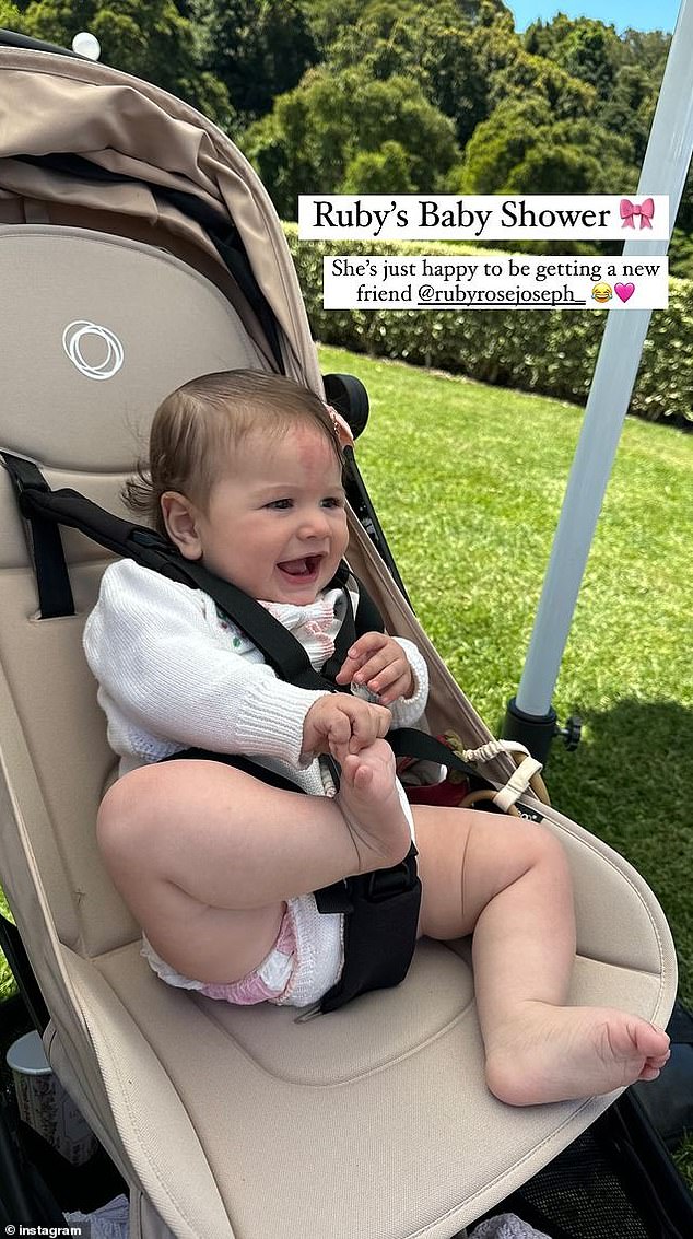 Simone shared an adorable photo of Gia smiling in her stroller at her model friend Ruby Joseph's event