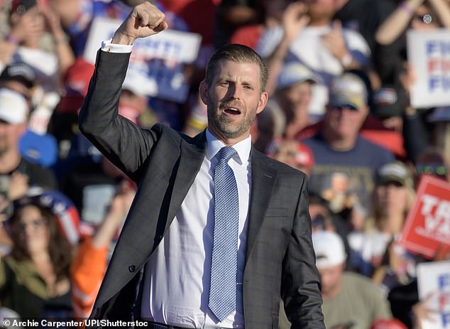 The men in the family, Donald Trump Jr. and Eric Trump (pictured at a rally in Butler, Pennsylvania), by contrast, often attend and sometimes speak at rallies, and regularly represent their father at events and defend him in the media and online