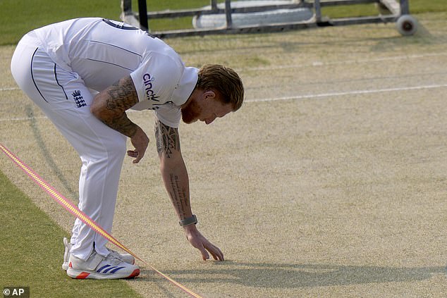 England captain Stokes was pictured looking at the pitch ahead of the recent match in Rawalpindi