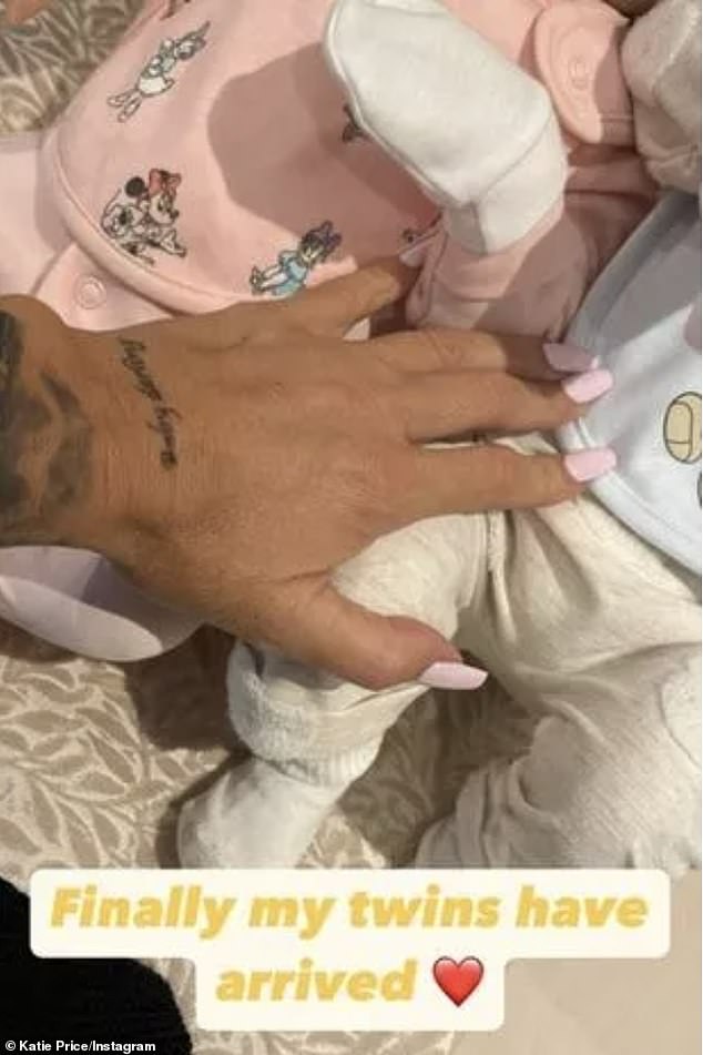 The post comes after Katie shared another confusing photo of two twin babies on Tuesday, with one wearing a pink romper and the other a gray one.