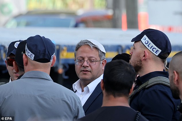 Minister of National Security of Israel Itamar Ben Gvir looks on at the scene of a truck ramming outside the Glilot military base near Tel Aviv, Israel, October 27, 2024