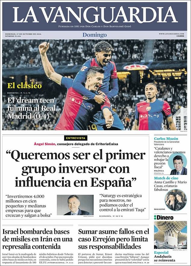 La Vanguardia focused on Yamal after he became the youngest ever goalscorer in El Clásico