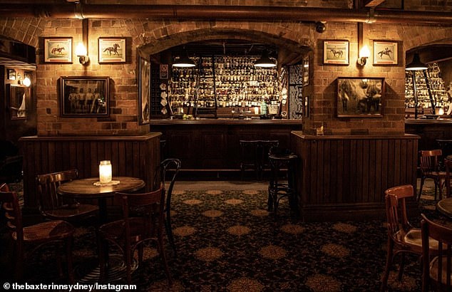 The all-male bartending team at the Baxter Inn (pictured) is said to have competed with customers in a storage room to sleep - with a $1,000 bottle of wine on offer for the first to be successful