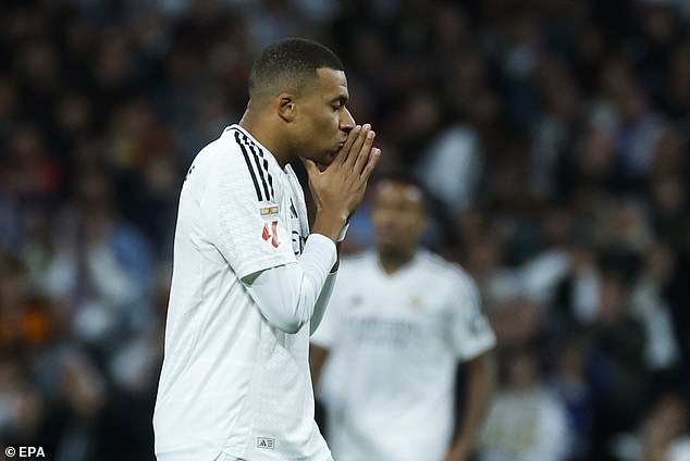 Mbappe became frustrated after his effort against Barcelona was disallowed for offside