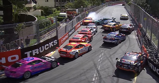 Commentator Neil Crompton was stunned by the incident and called it 'carmageddon'